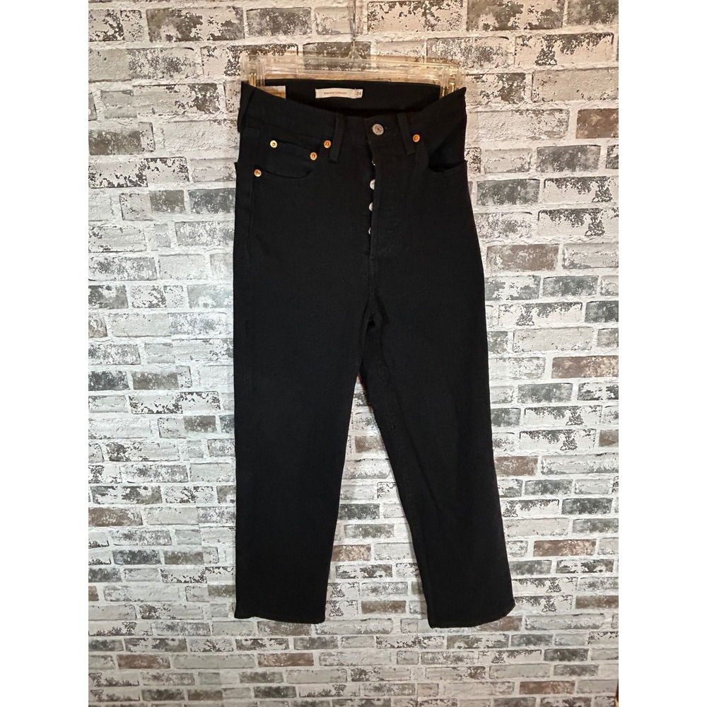 Levis Ribcage Straight Jeans Womens 24 Black Ultra High Rise Button Fly